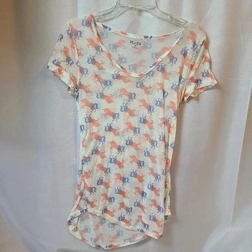 Mudd Unicorn Pattern Sheer Short Sleeve Blouse